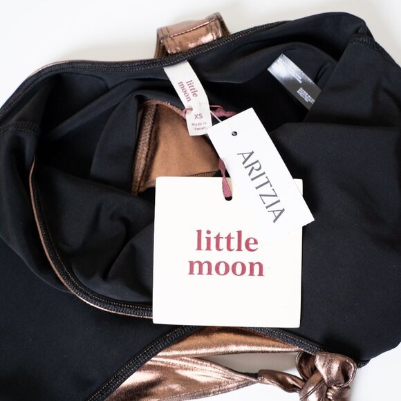 🚨 Aritzia Little Moon Bodysuit Metallic Copper Luna Halter Tie Strap - Picture 4 of 13